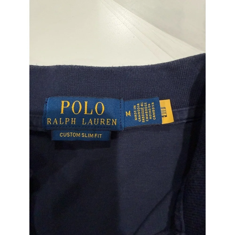 Polo Ralph Lauren Mens Custom Slim Fit Mesh Polo Shirt Navy Blue Size M
